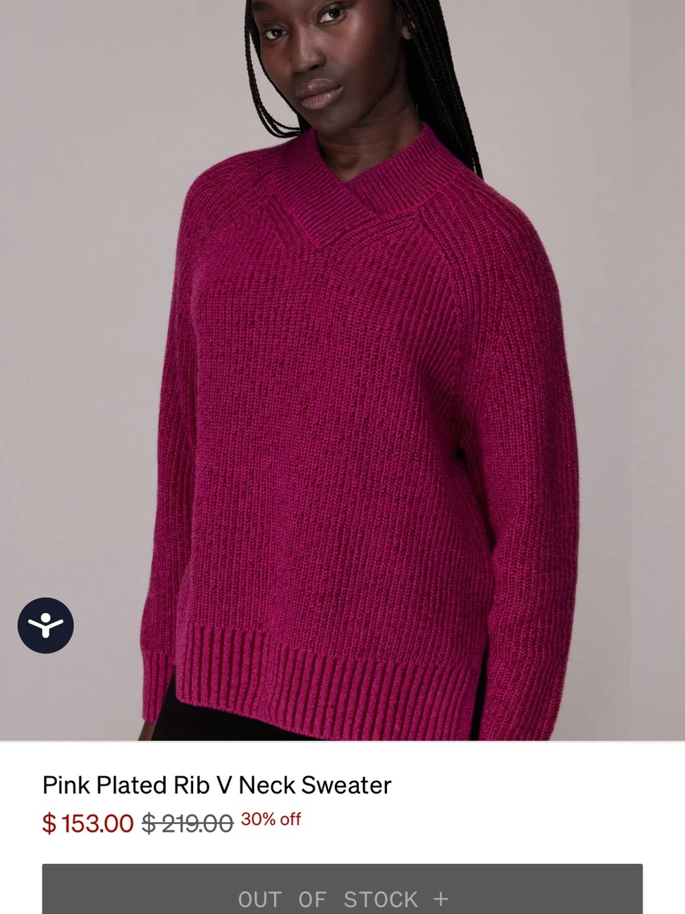 Whistles Plated Rib V-Neck Sweater in Deep Pink